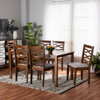 Baxton Studio RH318C-GreyWalnut-7PC Dining Set Baxton Studio Lanier Modern and Contemporary Grey Fabric Upholstered and Walnut Brown Finished Wood